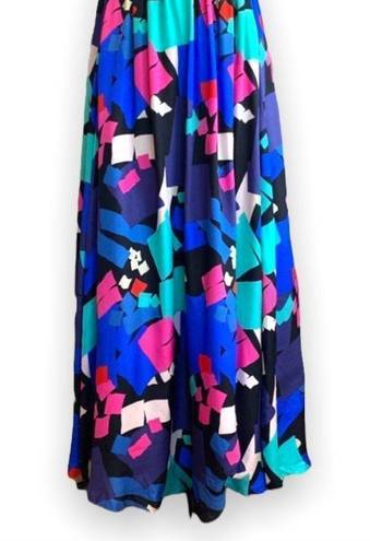 Shoshanna  Midnight Dress Long Silk Jewel Tone Geometric Printed Strapless Prom