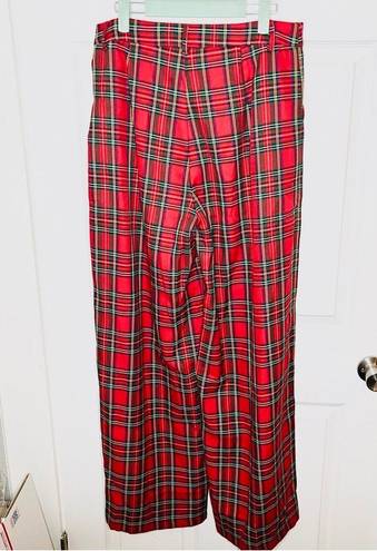 Aura Red Dress Boutique  Coming Together Red Multi Plaid Wide Leg Pants L NWT