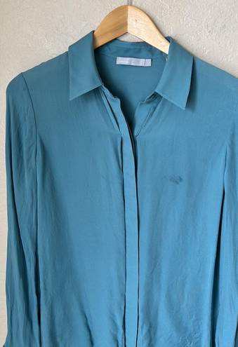 Vince Teal Silk Button Blouse