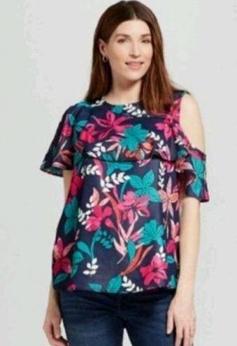 Isabel Maternity floral asymmetrical flounce top