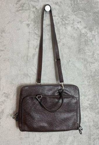 Bueno  Brown Faux Ostrich Leather Padded Laptop Briefcase Tote Bag