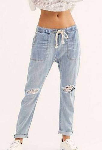 One Teaspoon  Women's Blue Montana Shabbies Drawstring Boyfriend Jeans Small