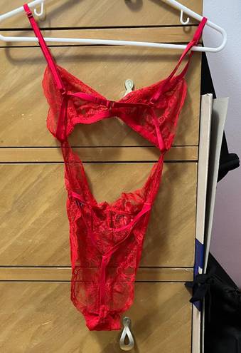 Victoria's Secret Victoria’s Secret Red Lace Strappy Bodysuit