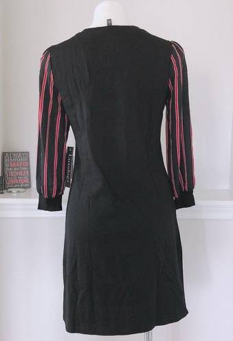 Luxology  Dress Black & Red Striped Sleeves Midi, Size S NWT