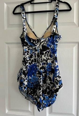 Maxine of Hollywood  One Piece Abstract Print Blue Black White Swimsuit Size 14‎