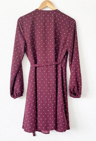 Loft Maroon Polka Dot Wrap Dress