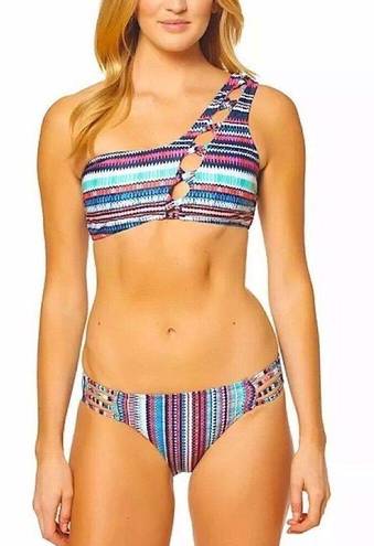 Jessica Simpson  multicolored one-shouldered bikini