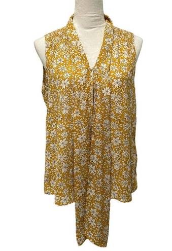 Cynthia Steffe  Blouse Womens Size M Yellow Floral Sleeveless Scarf Tie Neck Bow