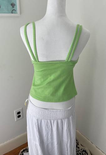 The Vintage Shop Vintage Monochromatic Lime Green Houndstooth Rose Tank Top