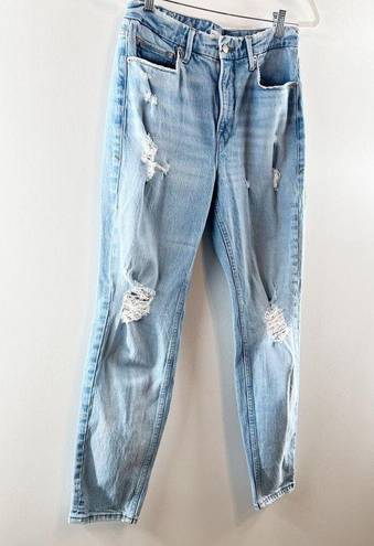 Good American  The Weekender Girlfriend Distressed Slim Jeans Light Wash Blue 4