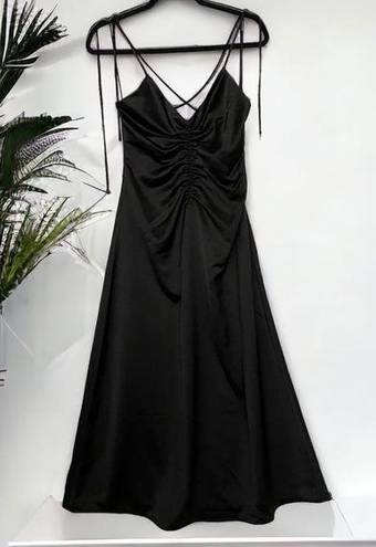 Jason Wu  Black Satin Tie Strap low black slip midi dress ruched S