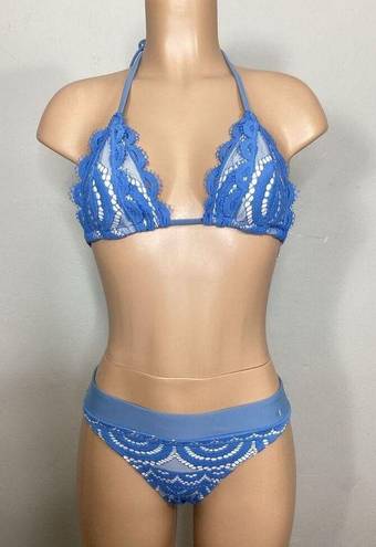 PilyQ New.  sky blue lace high rise triangle bikini. L/M. Retails $169