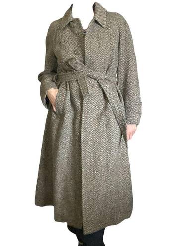 Burberry  Irish Tweed Belted Vintage Wool Trench Coat sz 14 Long