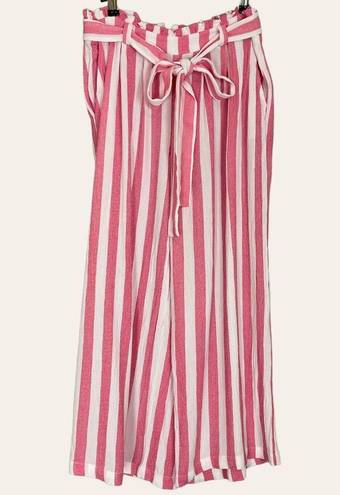 Gibson  Striped Culottes Pants Red White Lightweight Summer Tie Belt Pants Medium