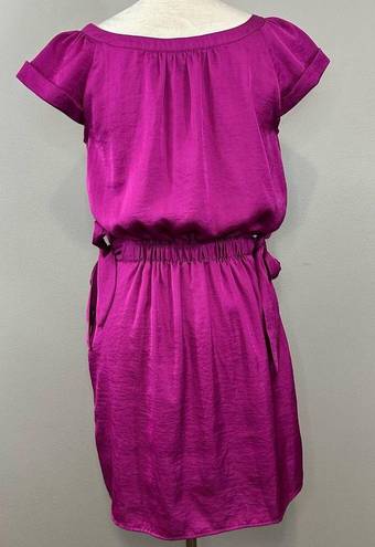 Banana Republic  Pink Silky Cap Sleeve Shirred Waist Side Tie Dress Pockets Sz 4