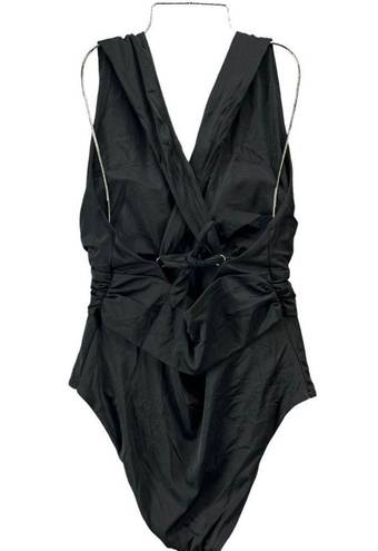 Chelsea28  Womens 4 Way Convertible One Piece Swimsuit L Black Halter Crossback