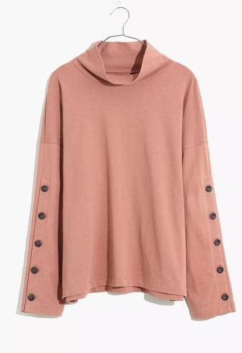 Madewell Button Sleeve Turtleneck Sweatshirt Mauve