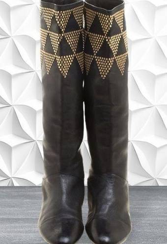 Jimmy Choo  Black Studded Leather Tall Boots Size 36.  EXCELLENT condition