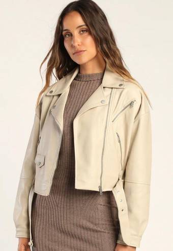 Avec Les Filles Edgy Elegance Beige Vegan Leather Oversized Moto Jacket