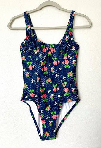 Modcloth NWOT  Brandy Underwire One-Piece Navy Strawberry Print Swimsuit Small