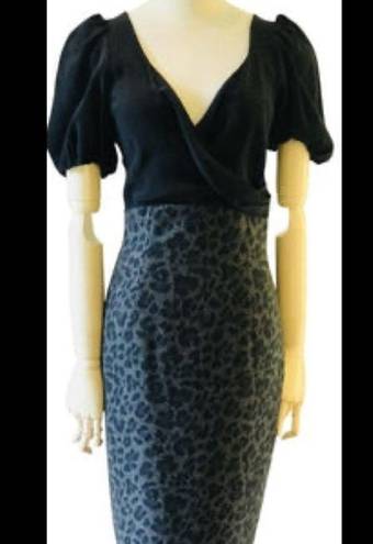 Rebecca Taylor  Silk Wool Blend Puff Sleeve Sz. 12 Leopard Print Career Dress NWT