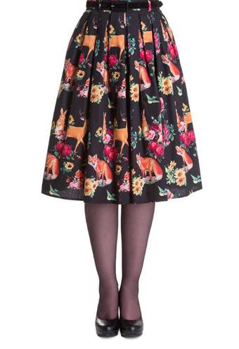 Hell Bunny  Hermeline Flare Pleated Floral Animal Skirt Size Medium‎ Black Retro