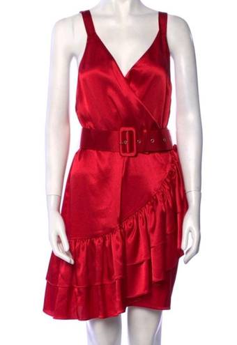 Bronx and Banco  Paloma Belted Silk Mini Dress in Red