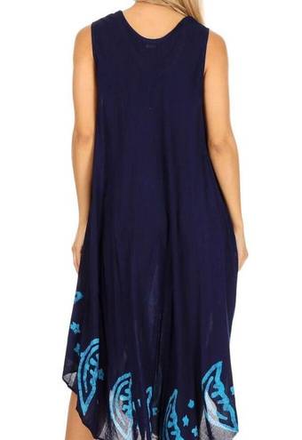 The Moon Sakkas and Stars Batik Caftan Tank Dress / Cover Up in Shades of Blue