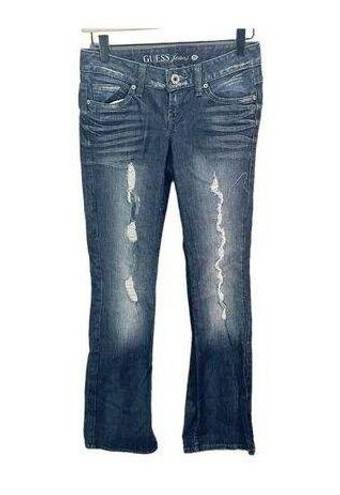 Guess  Womens Size 24 Dark Wash Low Rise FOXY FLARE JEANS Denim Jeans Distress