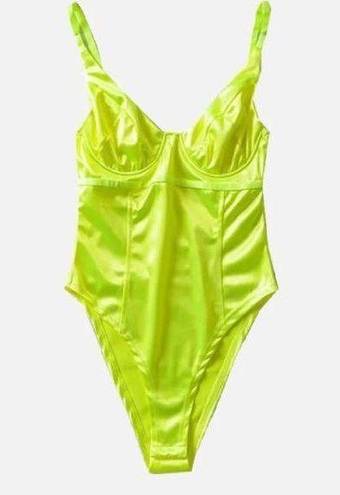 One Piece Fluorescent Yellow Neon Cami Bodysuit woman top  intimate New Sz small