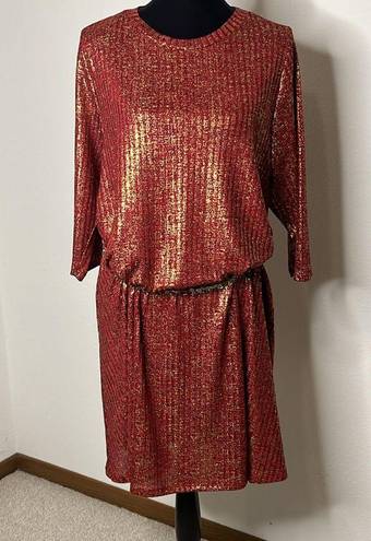 Heart soul  Plus size 2X red and gold shimmer 3/4 sleeve dress