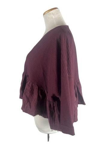 We The Free Free People  Maroon Gauze Oversized Crop Button Shirt NWT‎ S