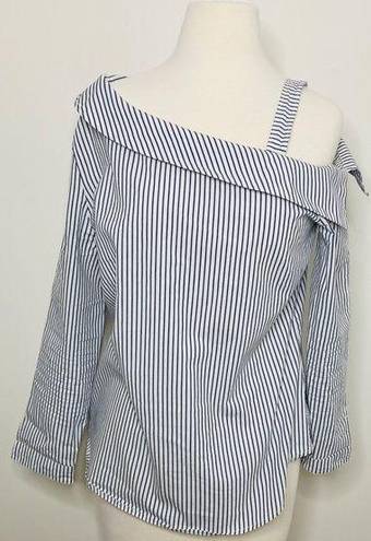 Ny&co ✅ny &  Long Sleeve Striped Open-Shoulder Top Blouse Sz M