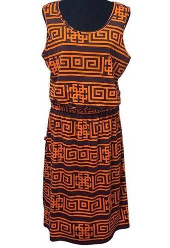 LuLaRoe  Summer Sleeveless Scoop Neck Dress Elastic Waist Orange Geometric Sz 2XL