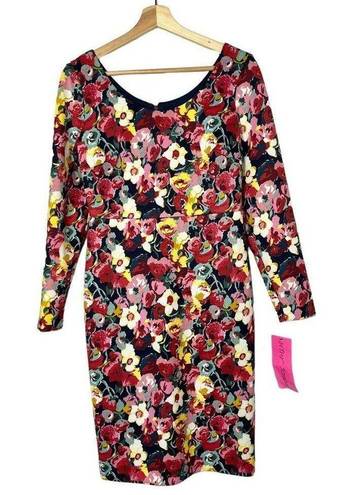 Betsey Johnson  Blue Floral Multi Long Sleeve Sheath Dress 6