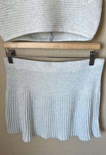 Aerie White Grey Ribbed Sweater Skirt Set NWT