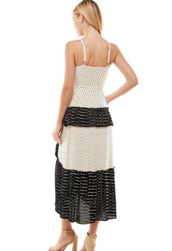 TCEC | NWOT | Sleeveless Polka Dot Wrap Midi Dress | M | Cream & Black | CD02409