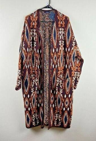 ZARA  Knit Cardigan Womens Size Small Duster Long Aztec Heavy Pockets Boho NEW