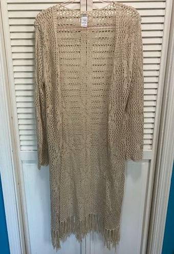 Vivid Collection of NY Long Beige Crocheted Duster