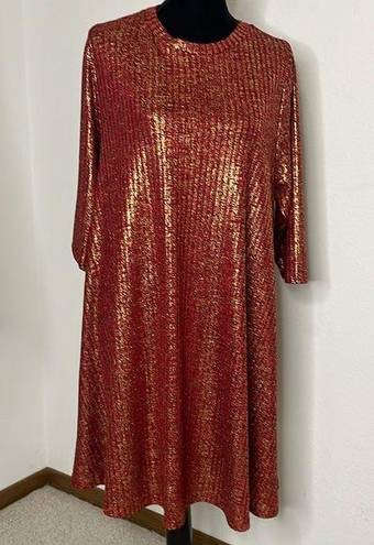 Heart soul  Plus size 2X red and gold shimmer 3/4 sleeve dress