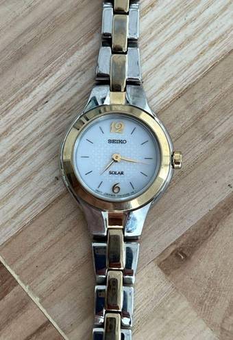 Seiko  Solar Ladies Watch Two Tone Bracelet Round White Dial