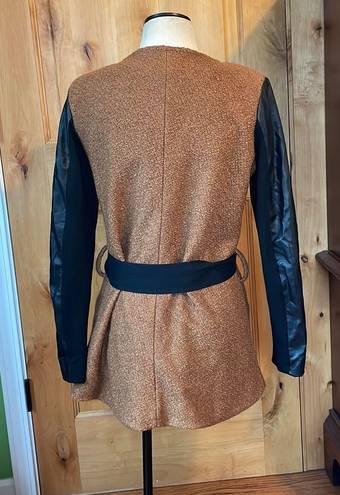 Lucy Paris ANTHRO  Fuzzy Brown Faux Leather Belted Jacket $248 EUC L