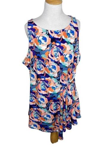 Ruby  Ribbon Smudged Floral Blue Orange Tank Top Tunic Size XL NWOT