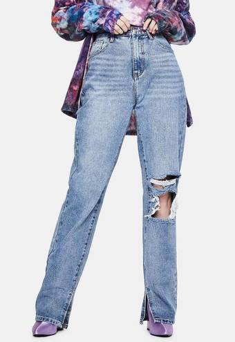 Dolls Kill Momokrom  Slashed Knee Split Hem Hi Rise Denim Jeans Distressed Us 6