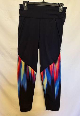 Sweaty Betty  London Power Leggings 7/8 Black Red Blue Strobe Pocket Size Small