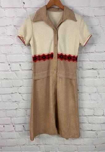 Vintage Womens Jumper Dress Short Sleeve Knee Length Half Button Size M