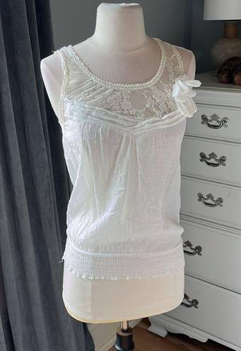 Edge Romantic Lace Sheer Top Tank Off White Cream Shirt Womens Small