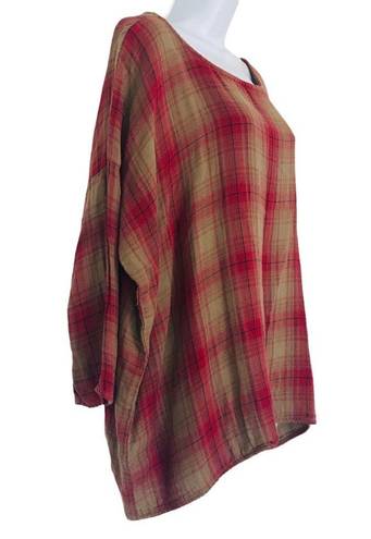 CP Shades  oversized cotton Plaid Tunic‎ blouse top Size XS