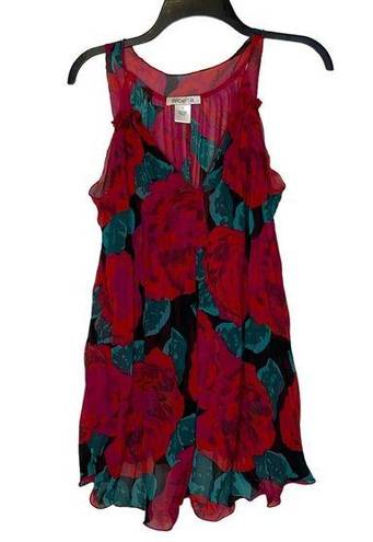 Arden B . Floral Sheer V-Neck Tank Top Sleeveless Swing Tunic Small Women Multi