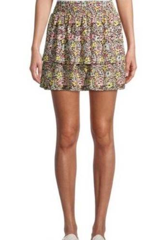 No Bo  Yellow Floral Ruffle Smocked Mini Skirt